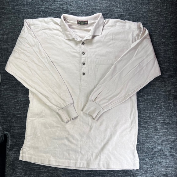 Cross Creek Other - Cross Creek Polo Shirt Mens L Tan Long Sleeve Cotton Pique Pocket Vintage USA